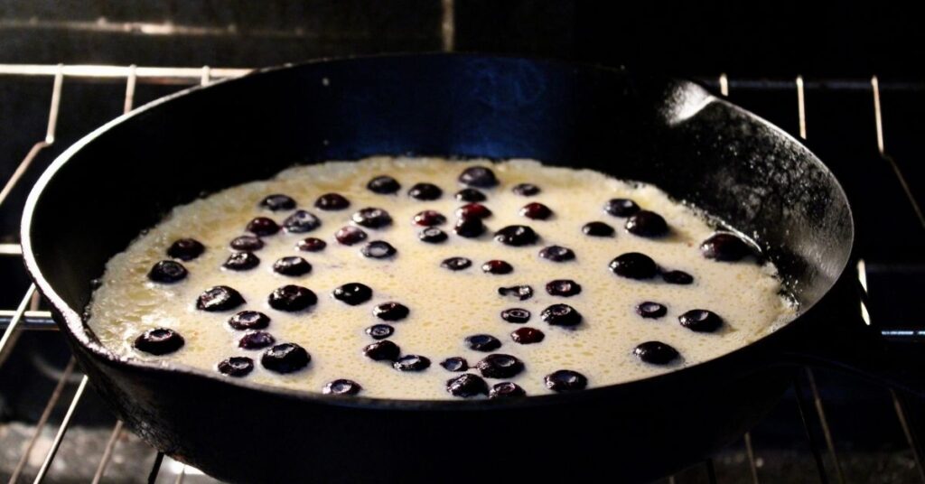 Blueberry Dutch baby in the oven