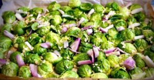 Brussels Sprouts on baking sheet