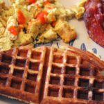 Overnight orange yeast waffle eggs and bacon