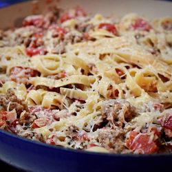 Creamy Tomato and Sausage Fettuccine - Forever Young Goods and Eats